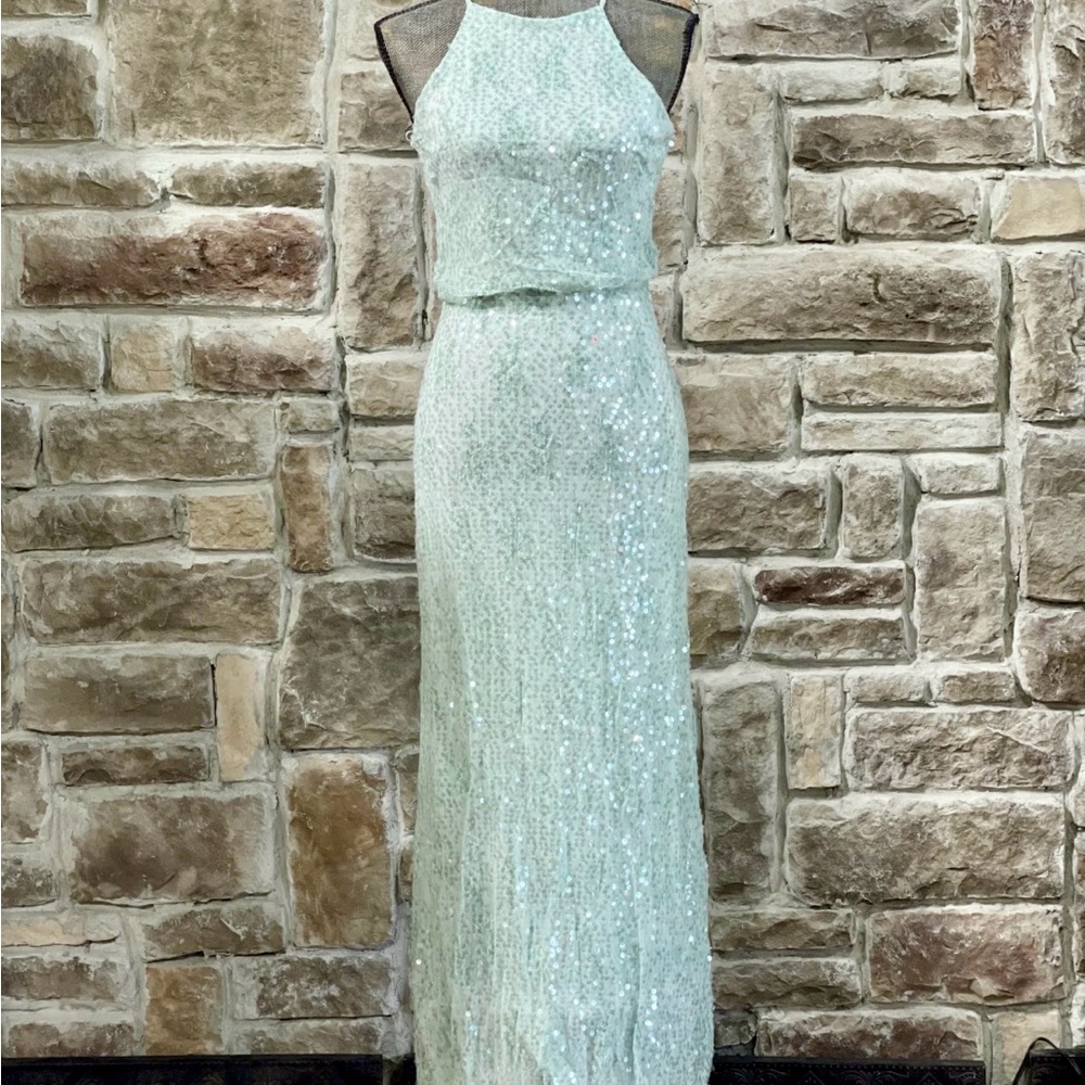 Sequin Halter Maxi Dress in Mint Green